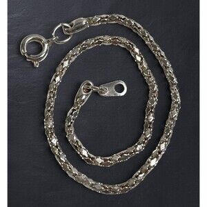 VTG Silver Tone Bracelet Diamond Shape Link Popcorn Chain Tubular Coreana 7.75"